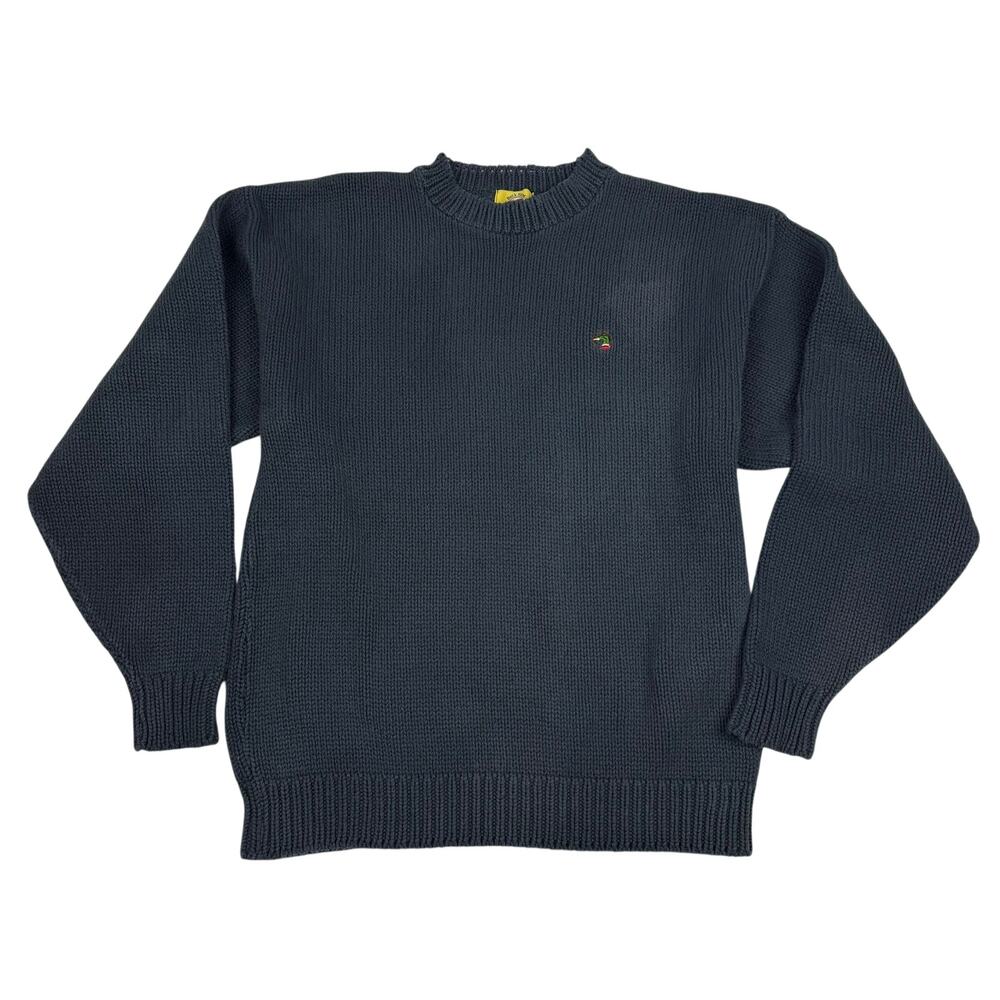 Duck Head Vintage Cotton Knit Sweater Crewneck Made USA Navy Blue Sz L